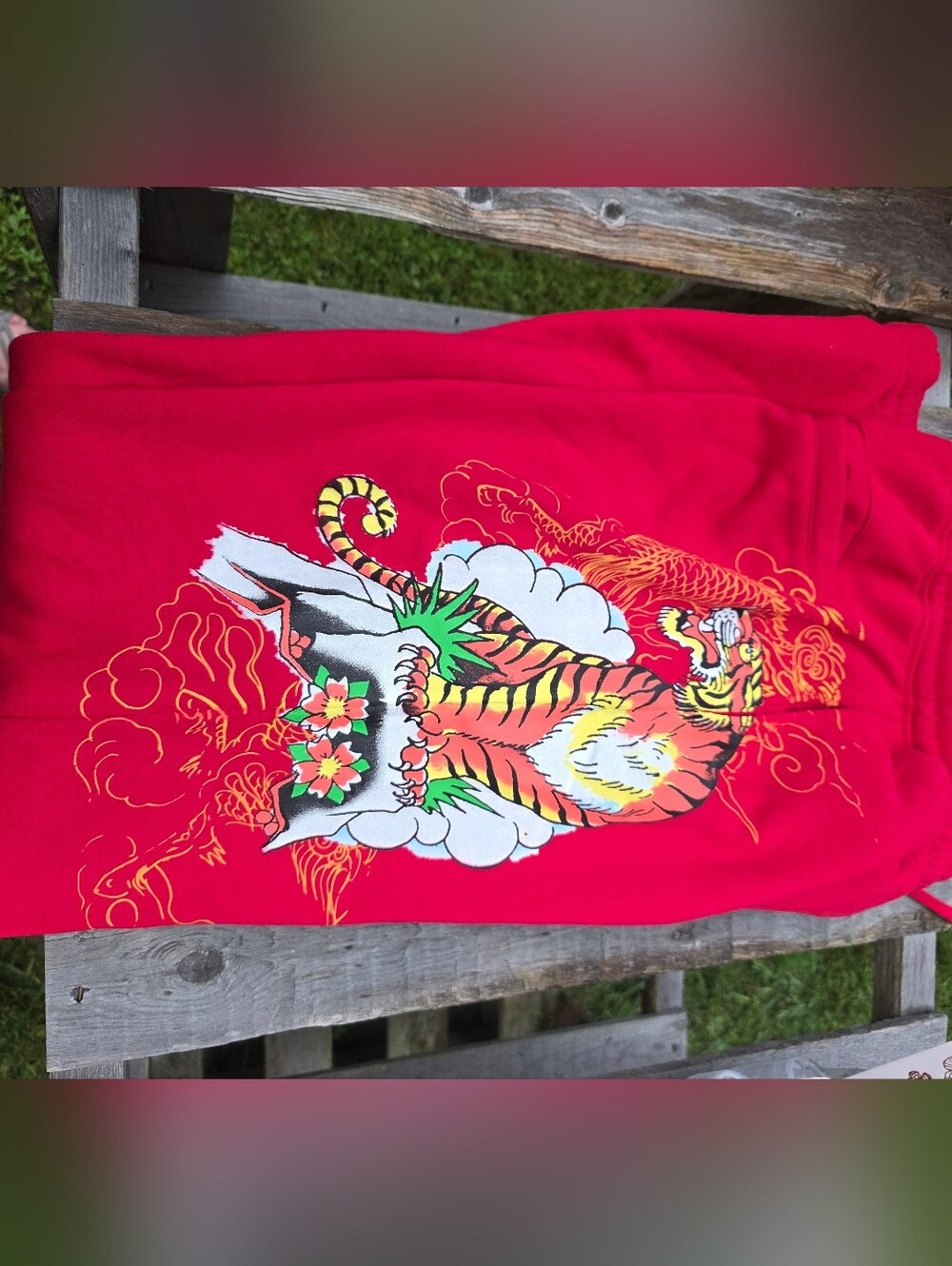 Ed Hardy Mens Red Tiger Mountain Graphic Sweatpants Joggers Size XXL